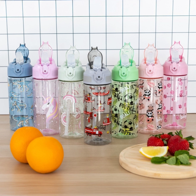 Sticlă de băut Tritan cu pai Unicornul Curcubeu 500 ml
