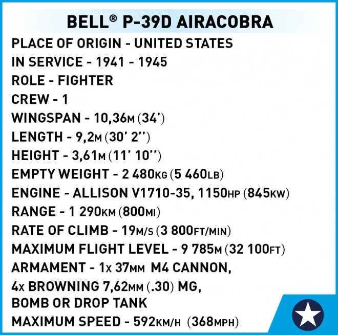 cobi avion Bell P-39D Airacobra din Al Doilea Război Mondial