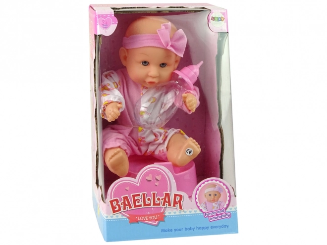 Păpușă bebeluș roz pișoțel și accesorii 24 cm
