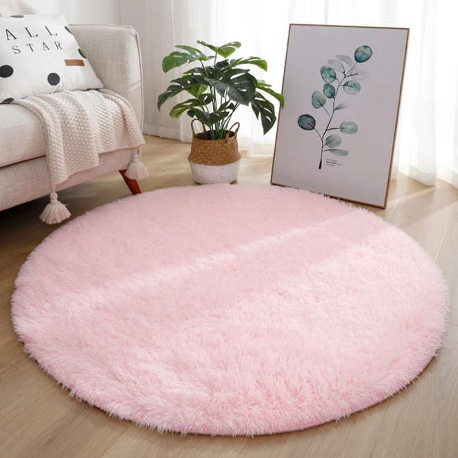 Covor rotund moale antiderapant roz deschis 122 cm