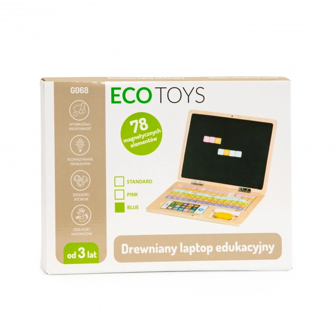 Laptop educațional din lemn cu tablă magnetică și litere Ecotoys