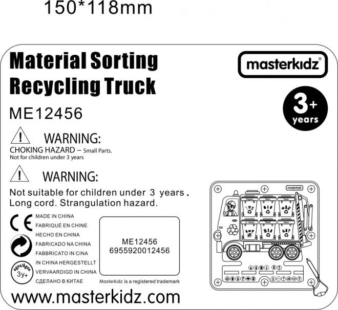 Tablă Magnetică de Sortare a Deșeurilor Masterkidz Camion de Reciclare Montessori