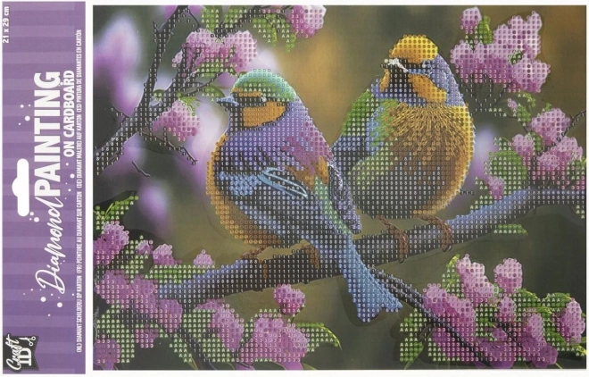 Pictură cu diamante pe placă Păsări 29 × 21 cm