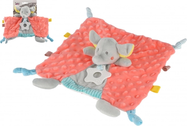 doudou cu elefănțel 25 × 25 cm cu ineluș pentru dentiție