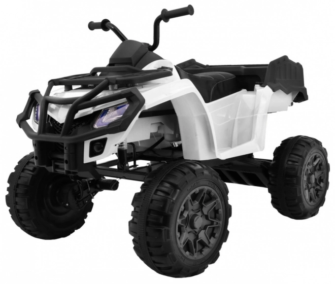 ATV XL cu baterie pentru copii alb + tracțiune 4x4 + suport bagaje + pornire lentă + EVA + LED audio
