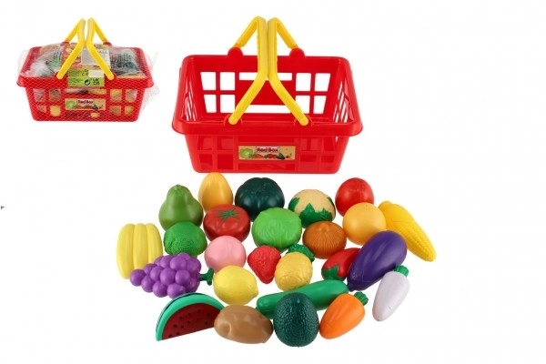 Coș din plastic albastru cu fructe și legume - set 25 piese