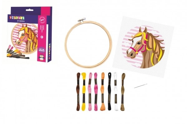 Set broderie cruce cal cu rame și fir de bumbac
