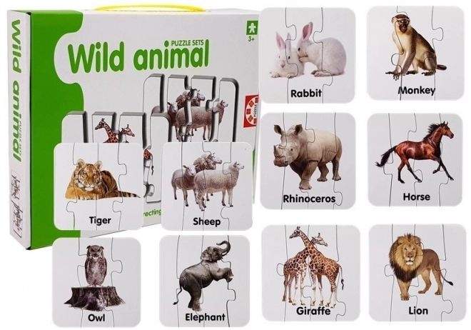 Puzzle educative cu animale sălbatice în limba engleză