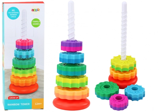 Piramida Rotativă Turn Sortator Curcubeu 36cm 6 Elemente