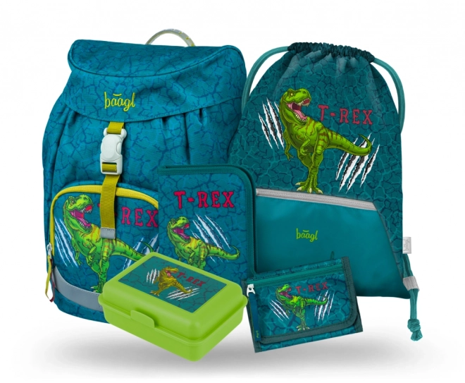 Set 5 produse Airy T-Rex: rucsac, penar, sac, portofel, cutie prânz