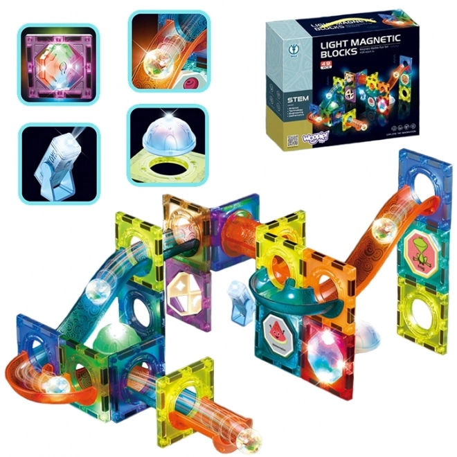 Set construcții magnetice cu bile luminoase Woopie