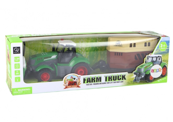 Tractor cu telecomandă pentru copii cu remorcă și efecte luminoase