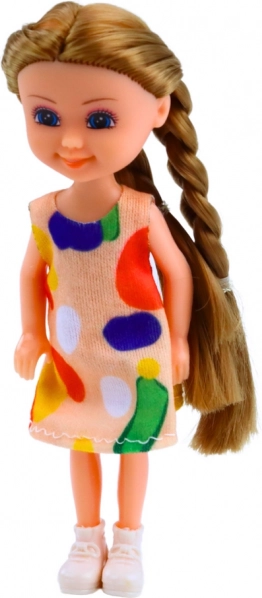 Mini păpușă cu păr lung în rochie 15 cm