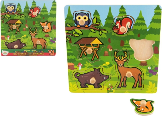 Puzzle din lemn cu piese de introdus – Primele mele animale din pădure