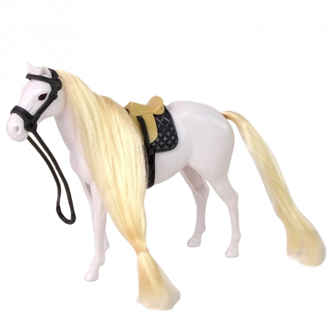 Cal cu coamă lungă și accesorii albe