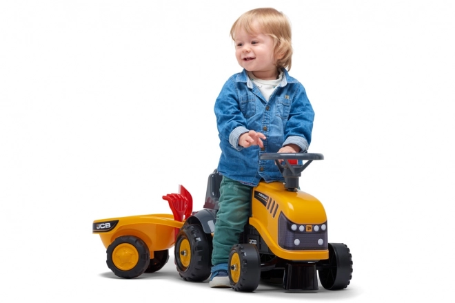 Odrăsător FALK Baby JCB cu remorcă și set de jucării galben