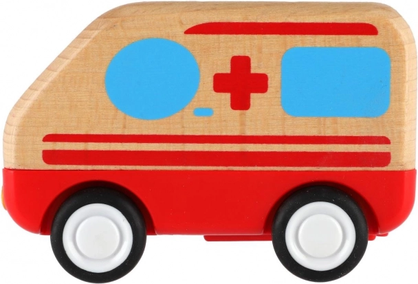 Ambulanță din lemn pe inerție 11cm pentru copii 18m+