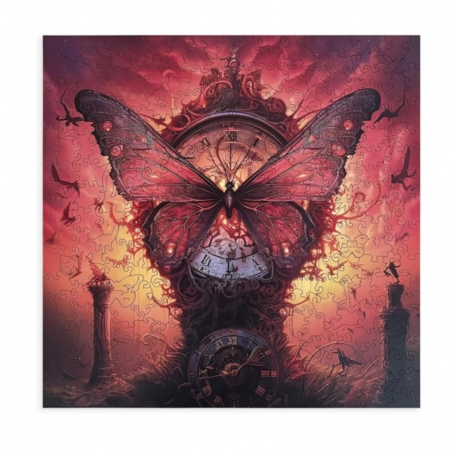 Puzzle din lemn Imagine cu fluturi magici de ceas