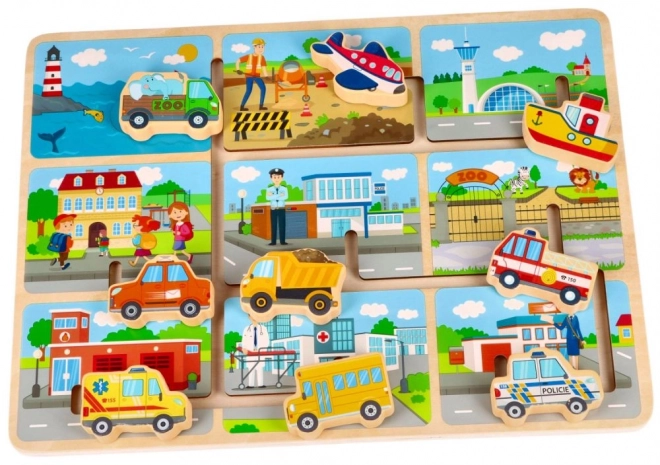 Joc de lemn cu vehicule