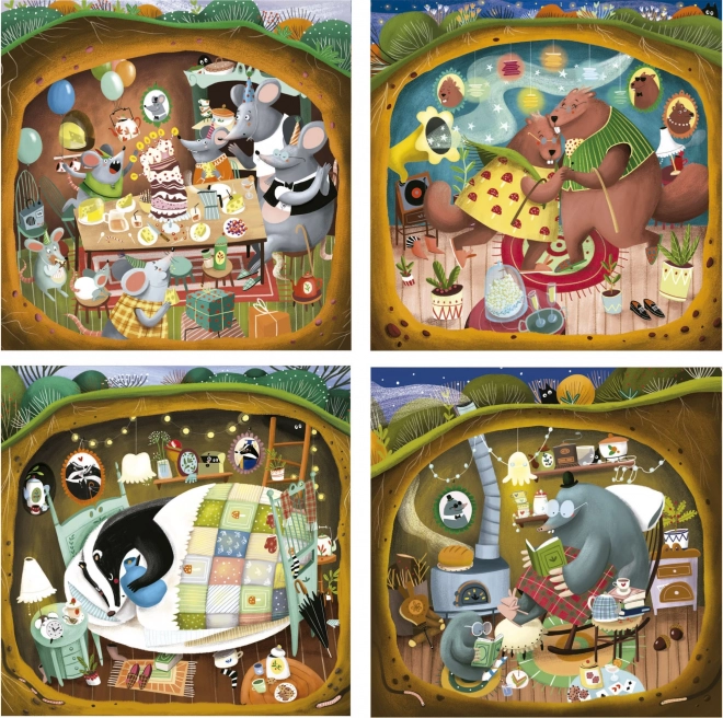 Puzzle educa povești din pădure 4 în 1