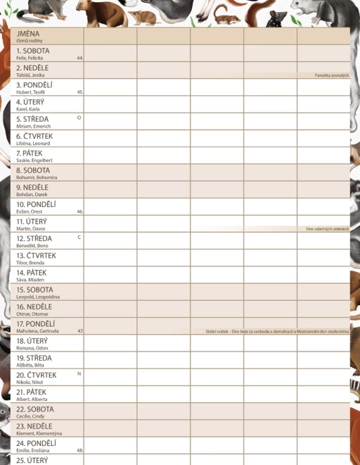 Calendar de planificare familială Animalium 2026