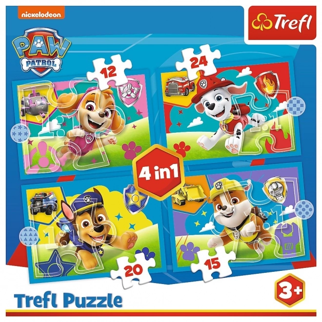 Puzzle 4 în 1 Paw Patrol Cățeluși în mișcare