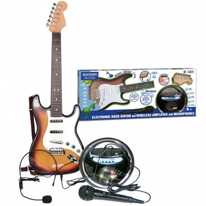 Chitară electrică rock cu amplificator și microfon