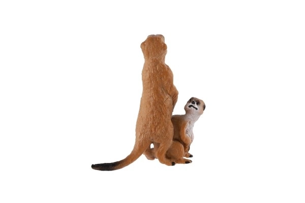 Figurină decorativă Suricată cu pui - plastic, maro deschis, 8cm