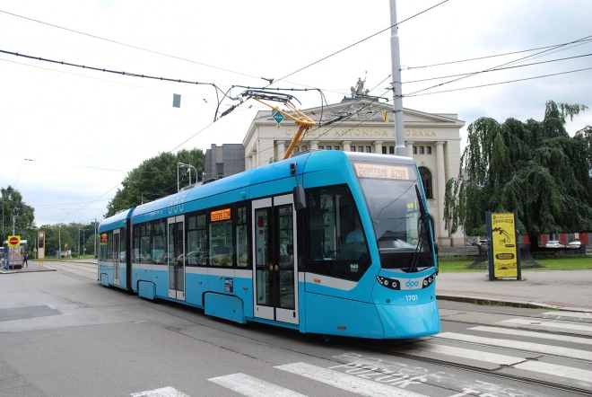 Tramvai modernă Ostrava albastră 47 cm