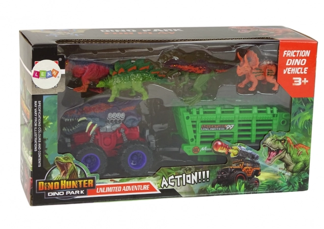 Mașinuță cu Tematică Dinozaur cu Remorcă și 4 Dinozauri