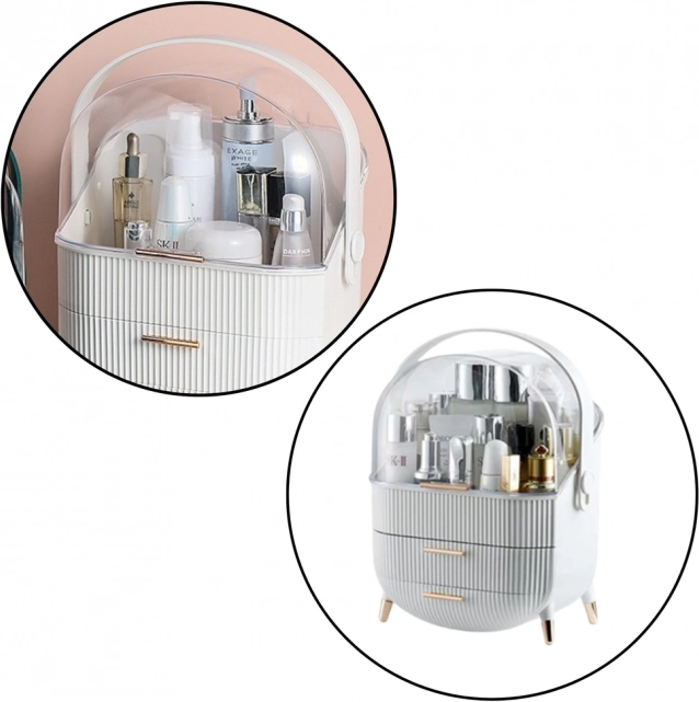 Organizator cosmetic alb cu capac deschizabil