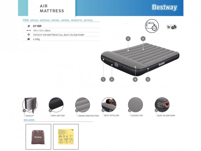 Materac gonflabil dublu tritech cu pompă USB integrată Bestway