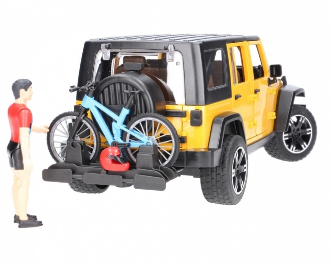 Bruder Jeep Wrangler Rubicon cu ciclist și bicicletă