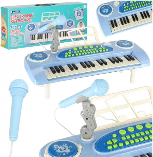Instrument muzical cu clape interactiv pentru copii cu microfon – albastru