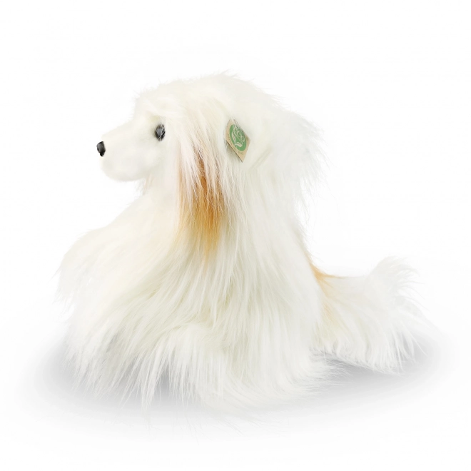 Câine de pluș papagal chinezesc crestat din materiale ecologice 30 cm