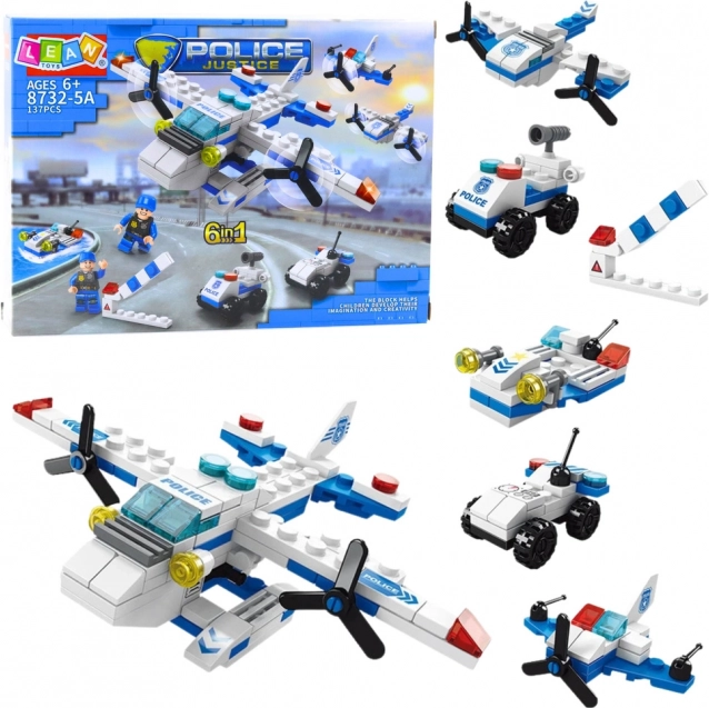 Set de construcție elicopter și vehicule de poliție 6în1, 137 piese