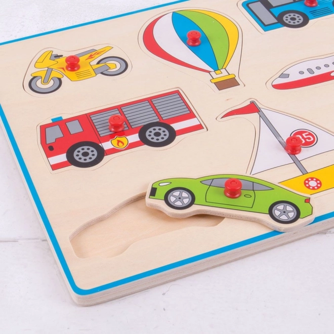 Puzzle din Lemn Bigjigs Toys cu Vehicule