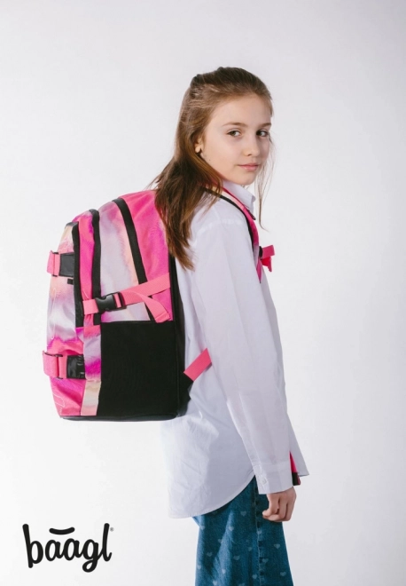 Set 3 piese BAAGL Skate Roz Rozstriptat: Rucsac, Penar, Săculeț
