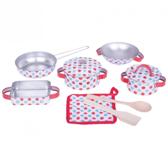 Set vesel de bucătărie cu buline de la Bigjigs Toys