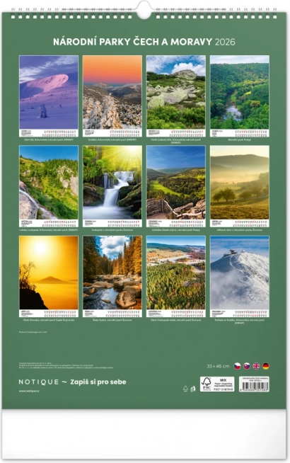 Calendar de perete Parcuri Naționale ale Cehiei și Moraviei 2026
