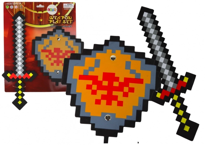 Set cavaler cu sabie și scut din spumă cu motiv pixelat