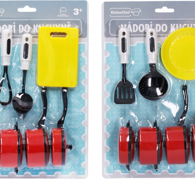 Set din plastic cu vase de bucătărie pentru copii, 2 tipuri