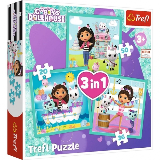 Puzzle 3-in-1 activități Gabby Casa Pisicilor