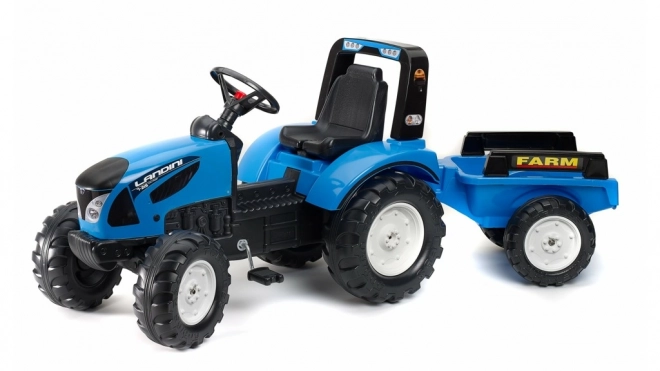 Tractor Landini albastru cu pedale și remorcă pentru copii de la 3 ani