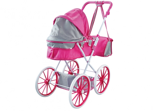 Carucior pentru papusi din metal cu roti mari roz