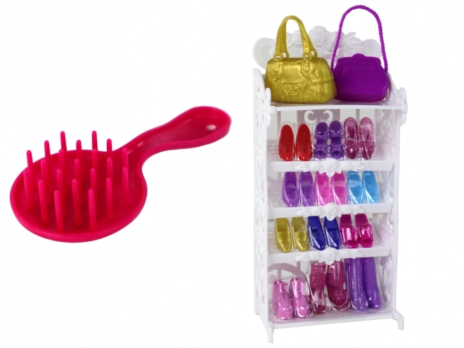 Păpușa Lucy cu rochie roz sclipitoare și set de pantofi