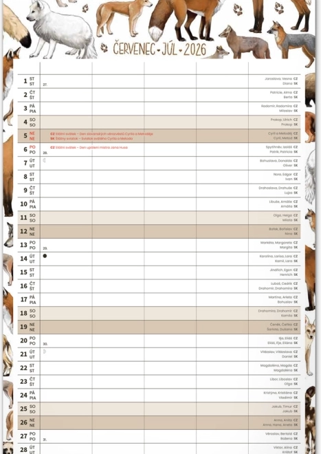 Calendar de perete Planificator de familie 2026 cu ilustrații Animalium
