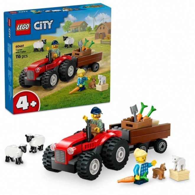 Tractor Roșu LEGO cu remorcă și oi
