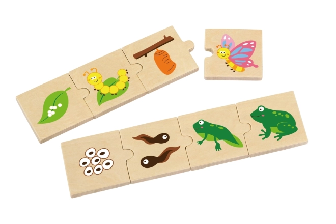 Puzzle din lemn cu animale și plante în creștere