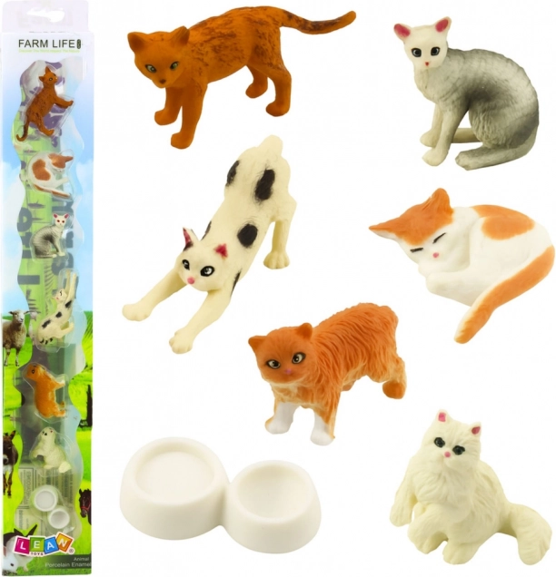 Set mini figurine pisici cu castron pentru hrănire